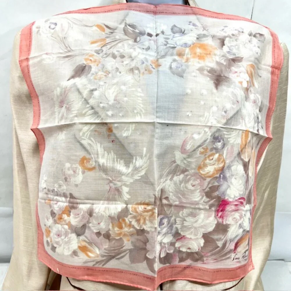 Set of 2  MiniScarf/Handker cotton Rina Ricci & Hanaae Mori Peach Floral ( 42)
